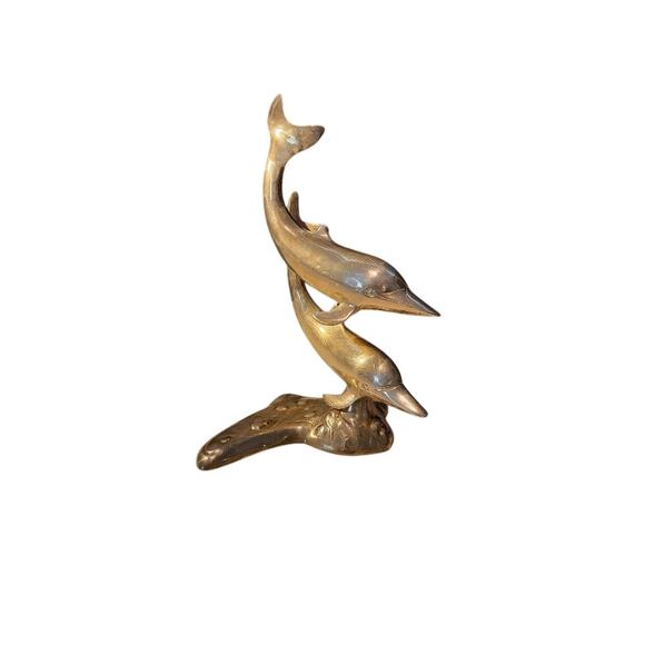 Vintage Brass Swimming Dolphins Sculpture Whimisical Statues - Picture 3 of 11